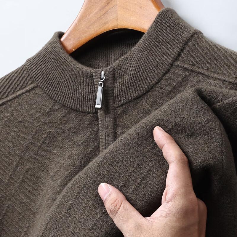 Hengyuanxiang Men's Thickened 100% Pure Wool Half-Zip Sweater