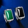 New Arrival Men Ring Crystal Rectangle Green Finger Accessories Vintage Chalcedony Adjustable Ring Silver 925 Ring Male Jewelry