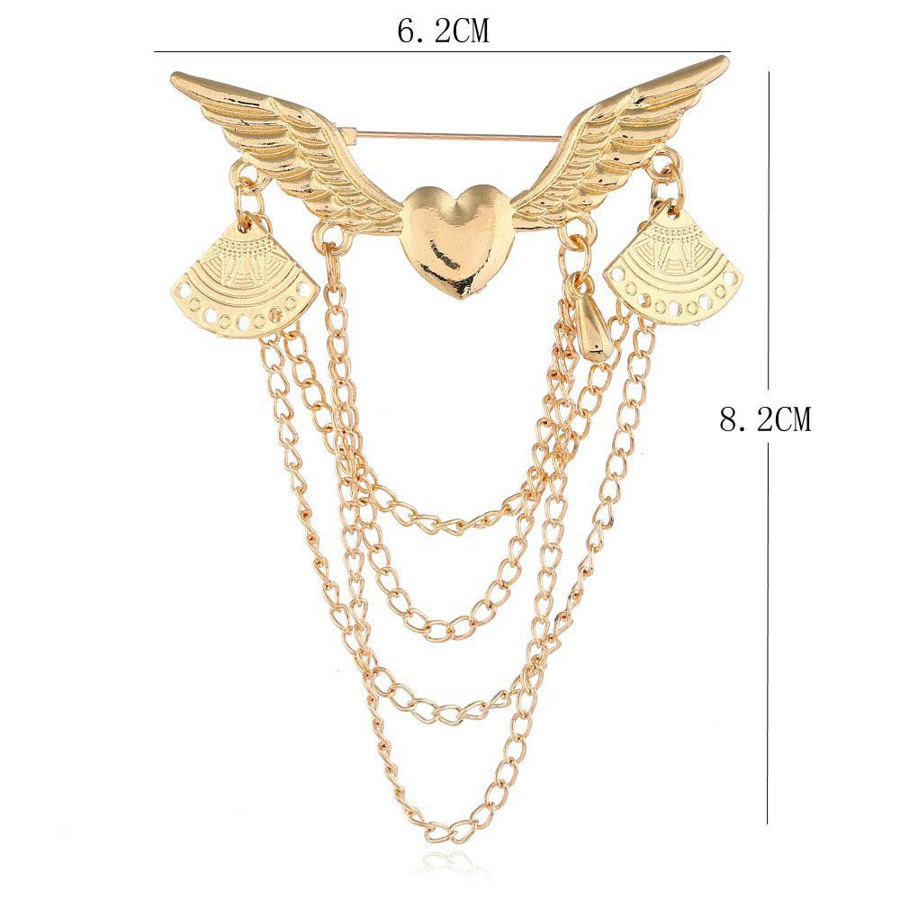 Suit Retro Chain Angle Wing Lapel Pin Heart-Shaped Jewelry Brooches Fashion Accessories Brooch Pins