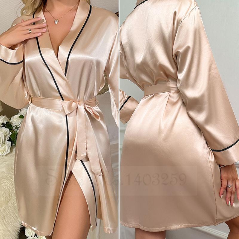 Pink Bride Bridesmaid Wedding Robe Spring Summer Female Sleepwear Kimono Bathrobe Gown Loose Casual Satin Home Dress Loungewear