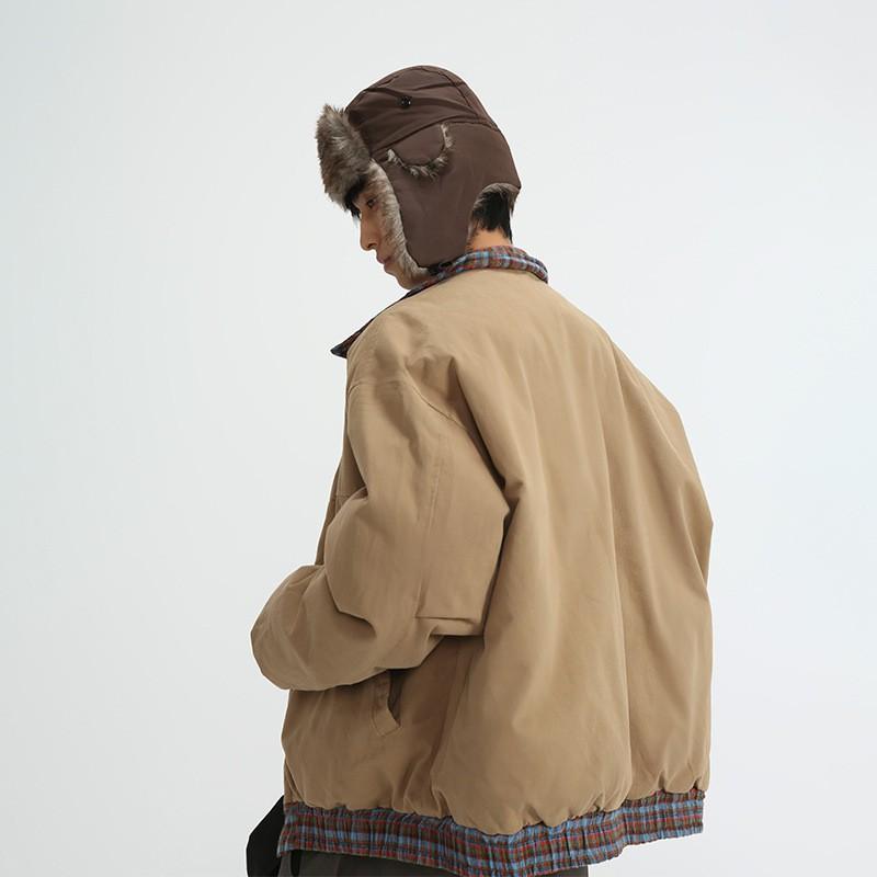 Unisex Reversible Cotton Puffer Jacket Winter Warm Oversized Hoodless Coat With Collar Side Pockets