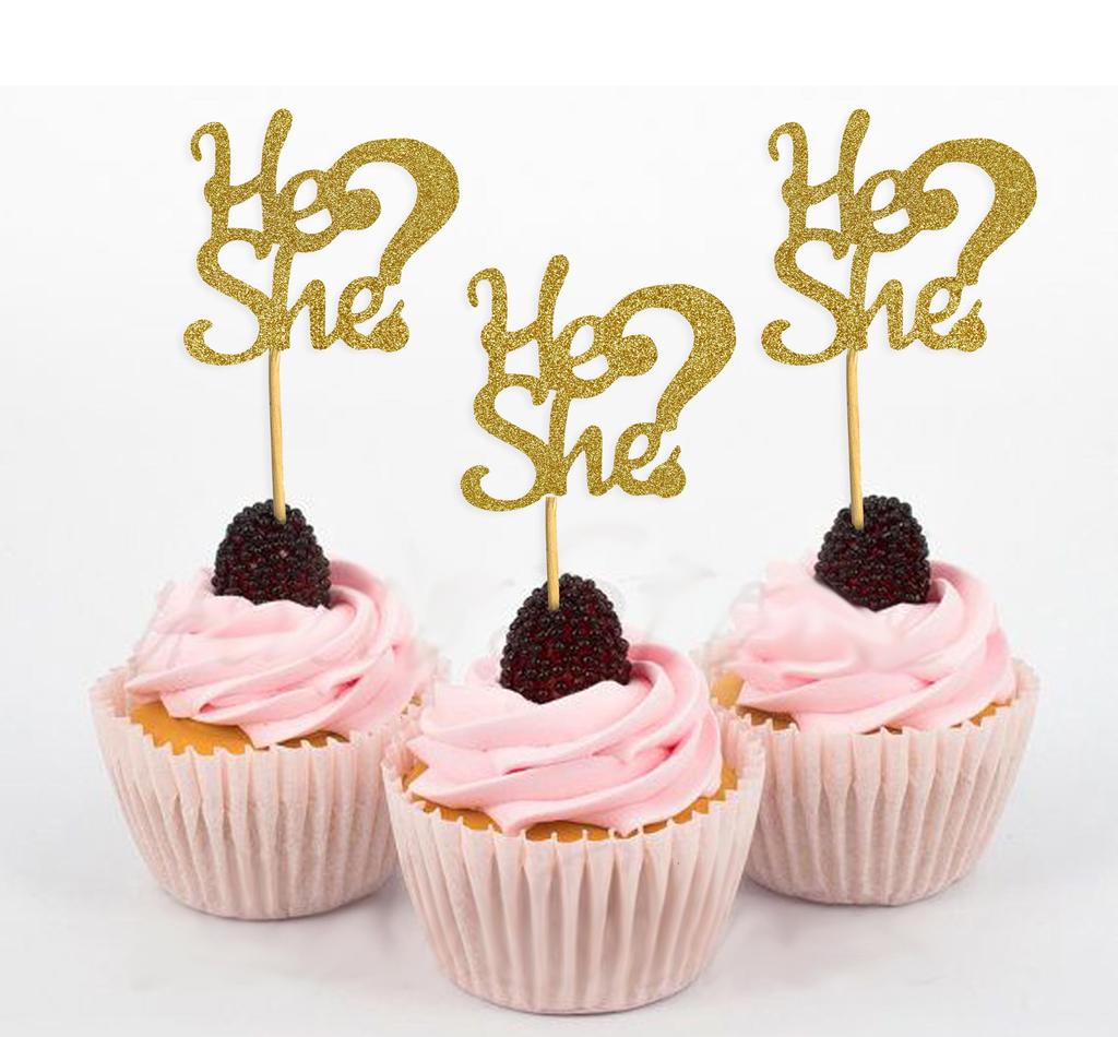 Darling Souvenir He She Раскрытие пола Baby Shower Toppers для кексов Десертные украшения - Pack Of
