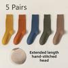 5 пар женских осенних носков Plus Long с защитой от скатывания и косточек из хлопка без косточек, удобных, высококачественных, средней длины