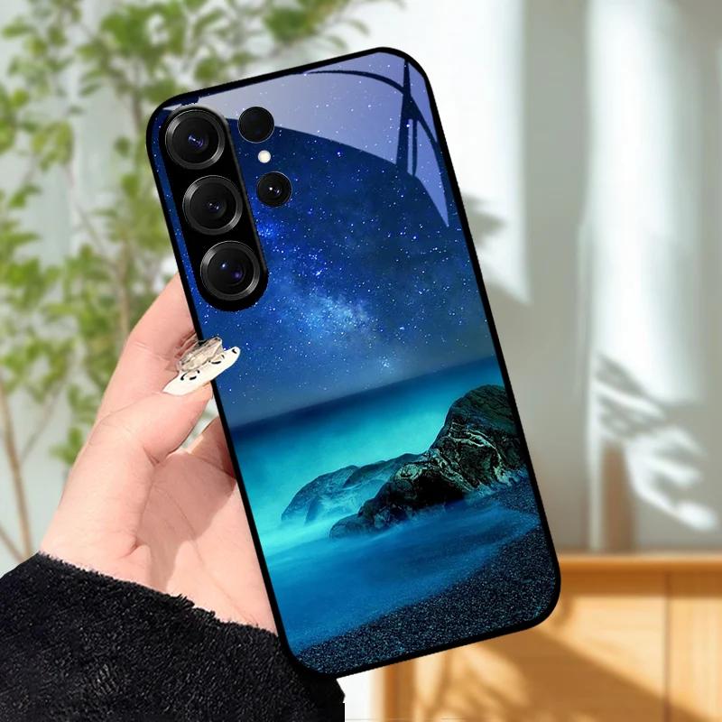 Для Samsung S23 S24 Ultra Модный чехол S24 Plus / S23+ S24+ Жесткий ПК Закаленное стекло Чехол для телефона Для Galaxy S23 FE Защитное стекло