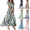 Women's Casual Fashion Print Long Dresses V-Neck Short Sleeve Dresses