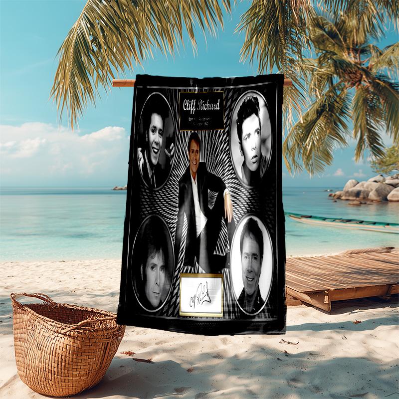 proof beach towel with singer Cliff Richard pattern - soft,absorbent,quick-drying,machine washable - perfect for swimming,camping,bathing