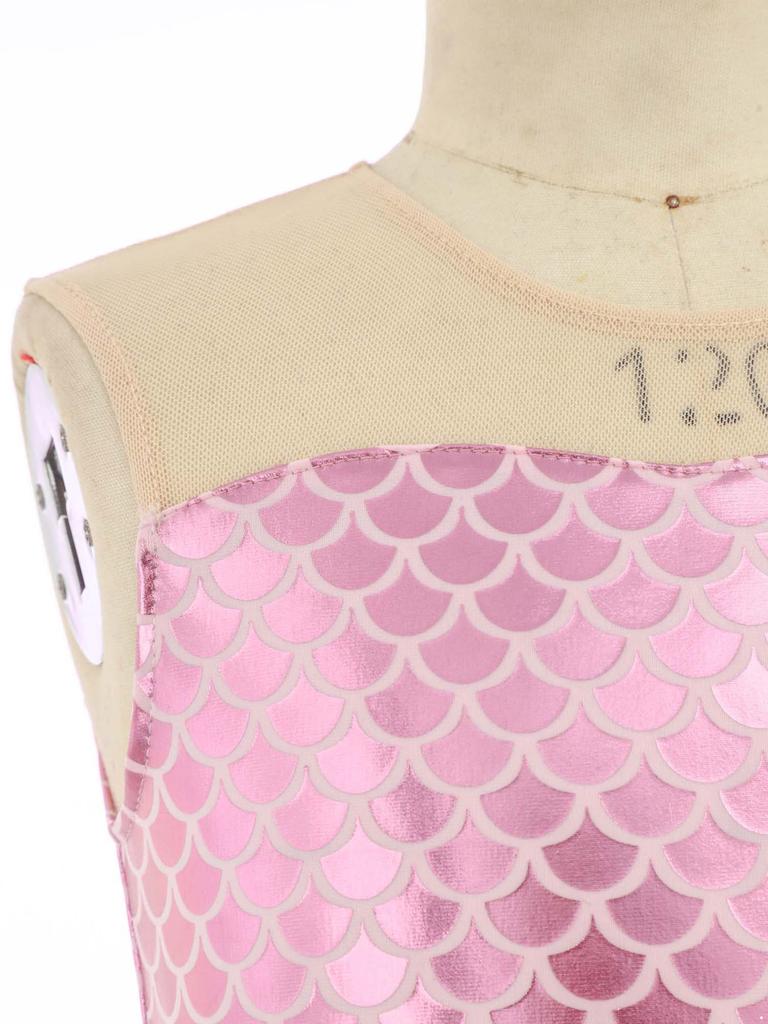 All-in-One Mermaid Halloween Outfit for Kids Girls: Playful Fish Scale Jumpsuit, Easy to Wear for Instant Transformation