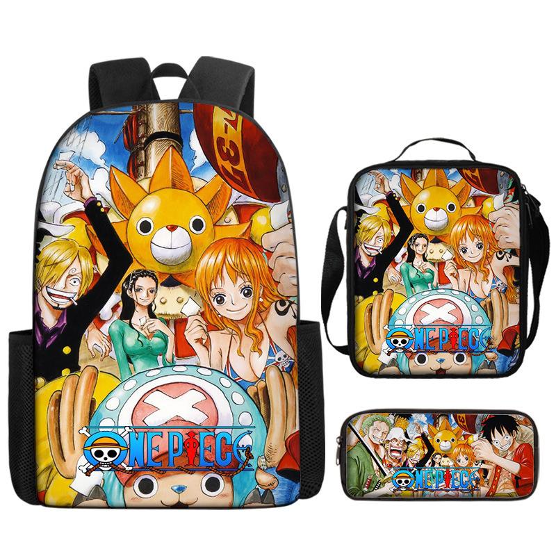 One Piece One Piece Backpack Primary And Secondary School Schoolbag Voyager King Backpack Cartoon Schoolbag Three-Piece Set