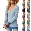 Women's Long Sleeve T-Shirt Fall/Winter Sweatshirt Women's Lace V-Neck Color-Blocked Split Hem Loose Top