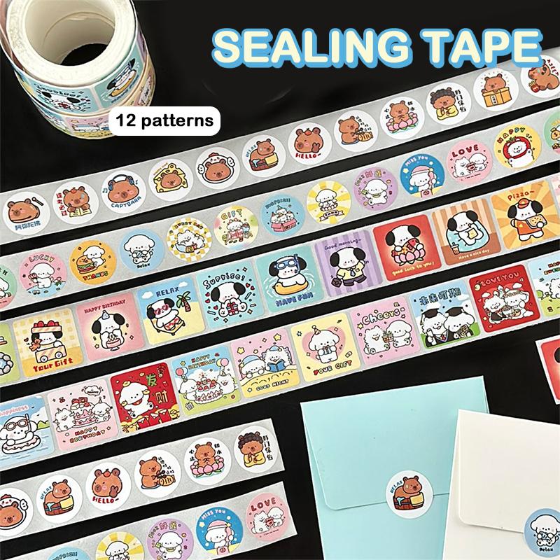 300Pcs/Roll Cartoon Animal Sticker Capibara Kapibala Puppy Hand Account Decals Gift Bag Sealing Sticker Cake Baking Label