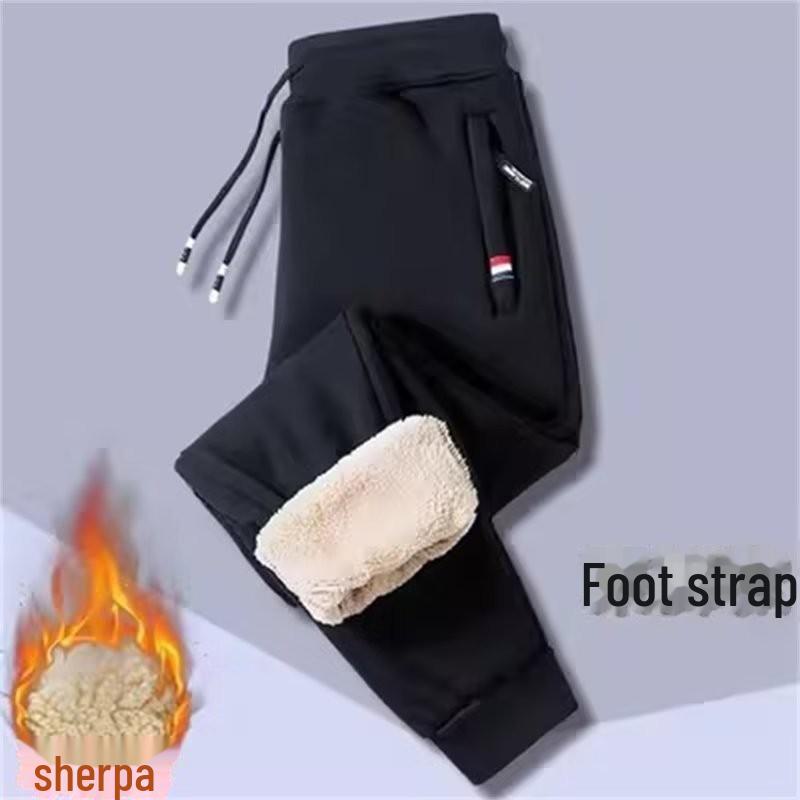 Мужские толстые теплые повседневные брюки из овчины - большие, свободный крой, 3 цвета, с карманом на молнии