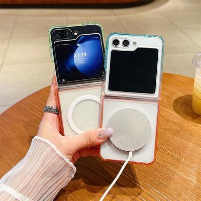Градиентный прозрачный акрил для чехла Magsafe для Samsung Galaxy Z Flip 7 FE 6 5 4 3 Flip7 Flip6 Магнитная беспроводная зарядка Чехол