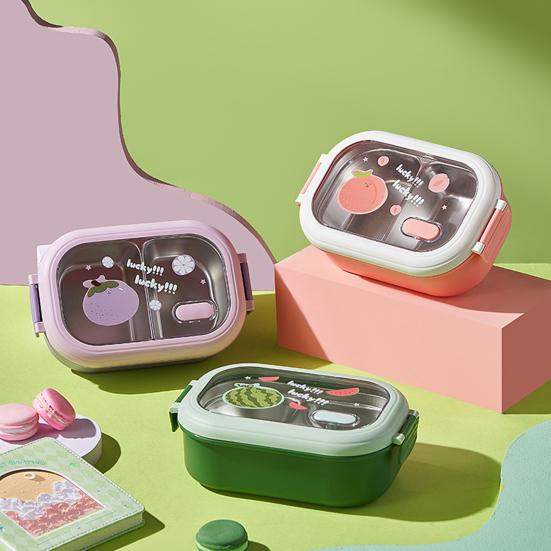 Коробка для обеда на 1000 мл, пригодная для использования в микроволновой печи, большая вместимость, термостойкое отделение, коробка для бенто с фруктовым принтом, студенческая коробка для бенто, для использования в компании