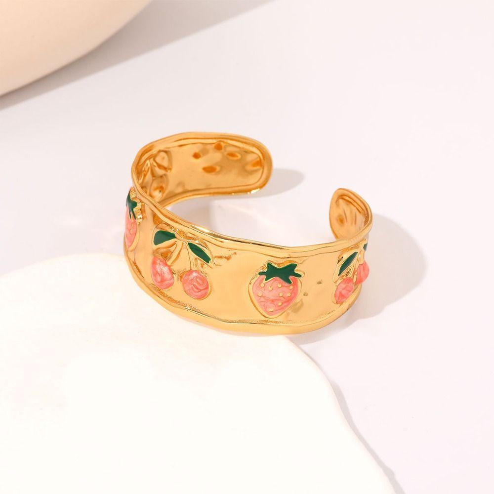 Strawberry Drip Oil Enamel Bracelet Ethnic Women's Hand Bracelet Vintage Cloisonne Bangle Girls