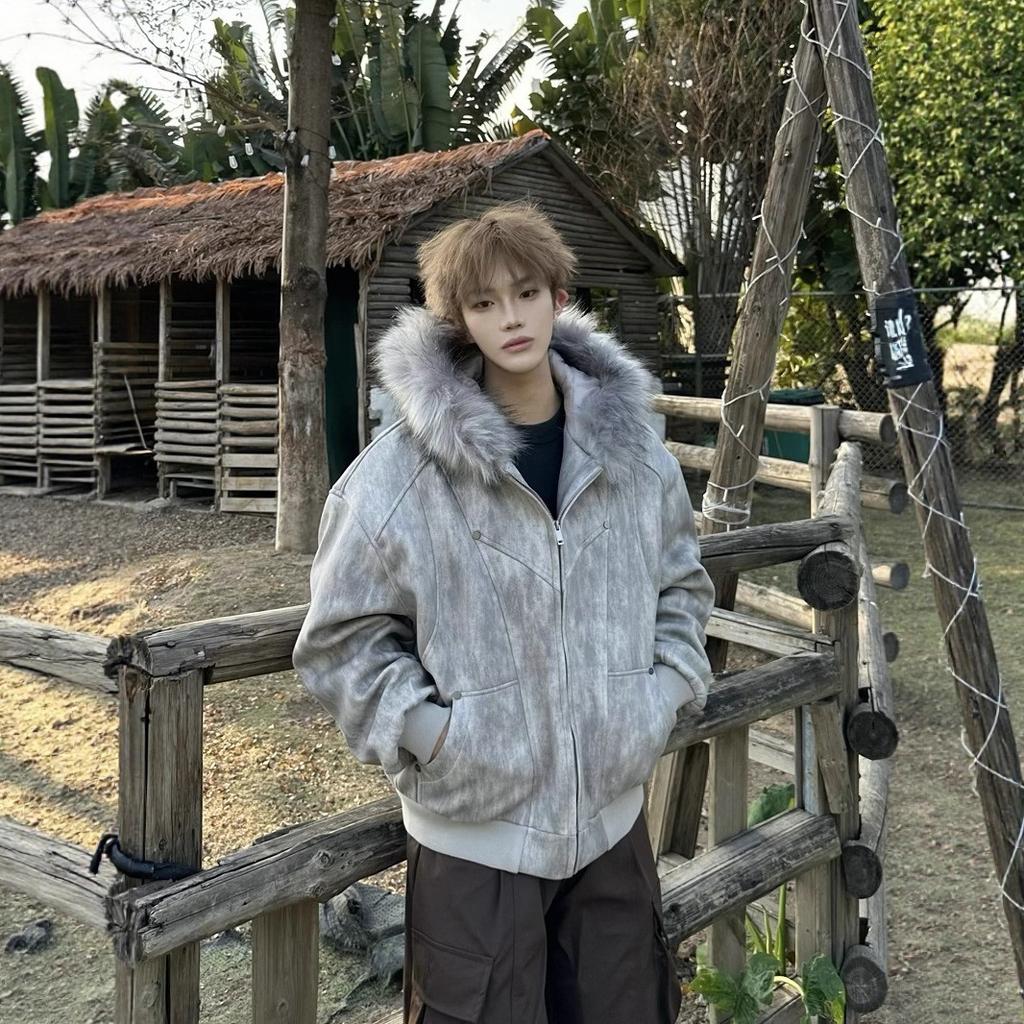 Хлопковая куртка с капюшоном и меховым воротником, утолщенная, теплая, для осени и зимы, мужская и женская