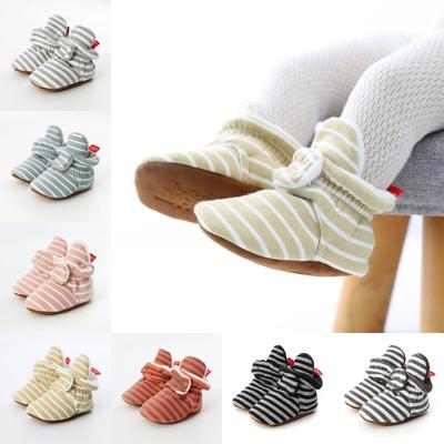 Детские осенне-зимние полосатые теплые прогулочные туфли на мягкой подошве для новорожденных дошкольников, мальчиков и девочек в возрасте 0–1 года, можно носить хлопковую обувь