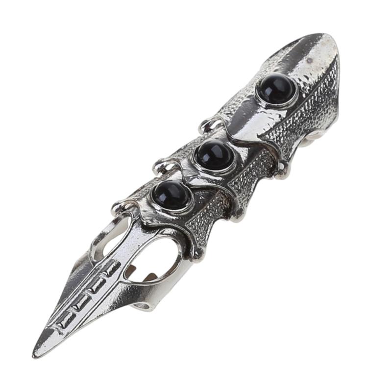 Готический панк перчатка в виде скелета руки, регулируемый металлический коготь на палец, кольца на весь палец в виде скелета для Хэллоуина, косплея и вечеринки