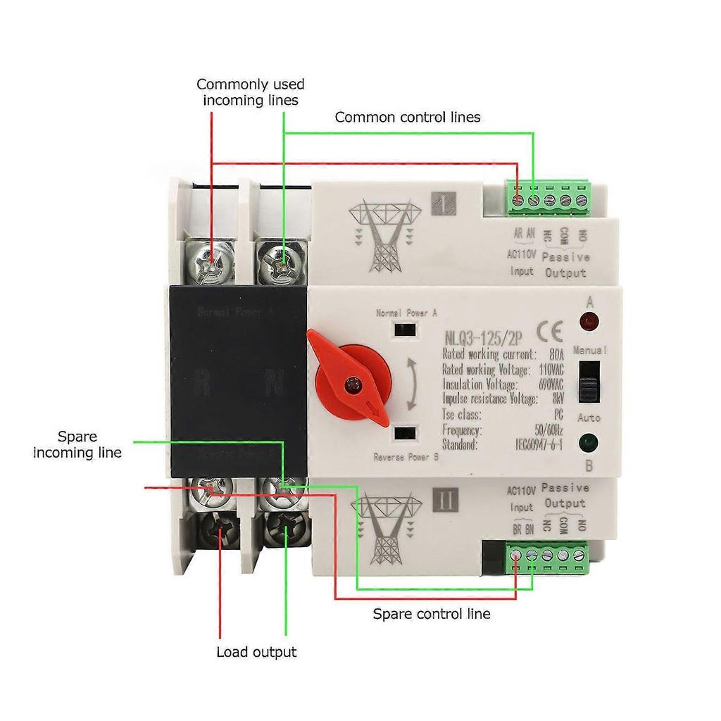 High quality  AC110V uninterruptible dual power automatic transfer switch 63A