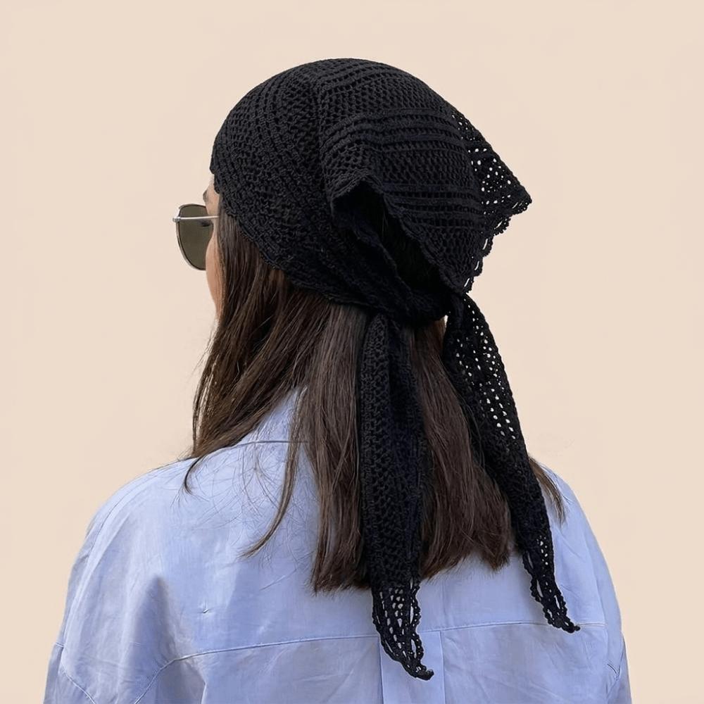 Solid Color Hair Scarf Hollow Out Lace Scarf Fashion Triangle Wrap Women