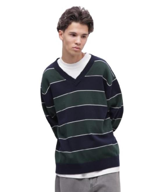 AVIREX V-NECK BORDER KNIT M 120 navy 783-4240006