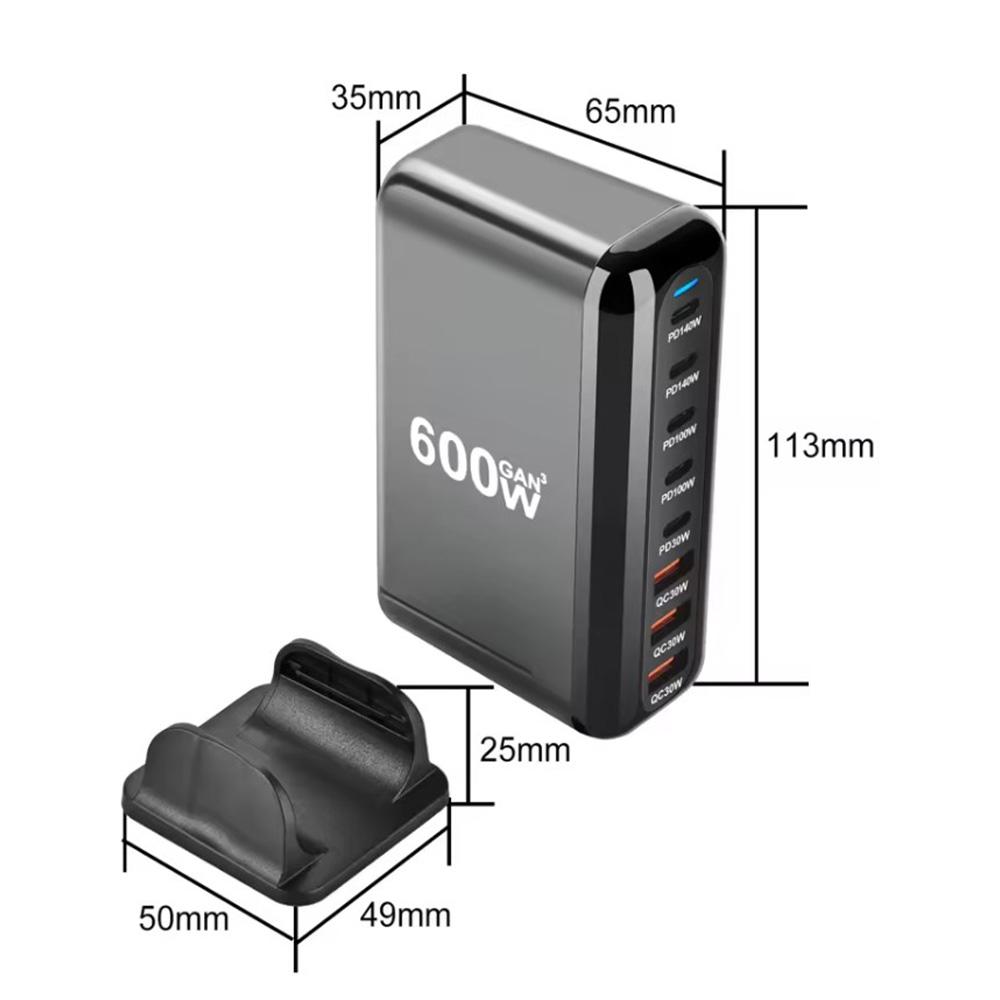 600 Вт GaN 8-портовое USB-зарядное устройство Type C PD3.1 Зарядная станция USB C Адаптеры быстрой зарядки для iPhone 16 15 14 Samsung Xiaomi Huawei