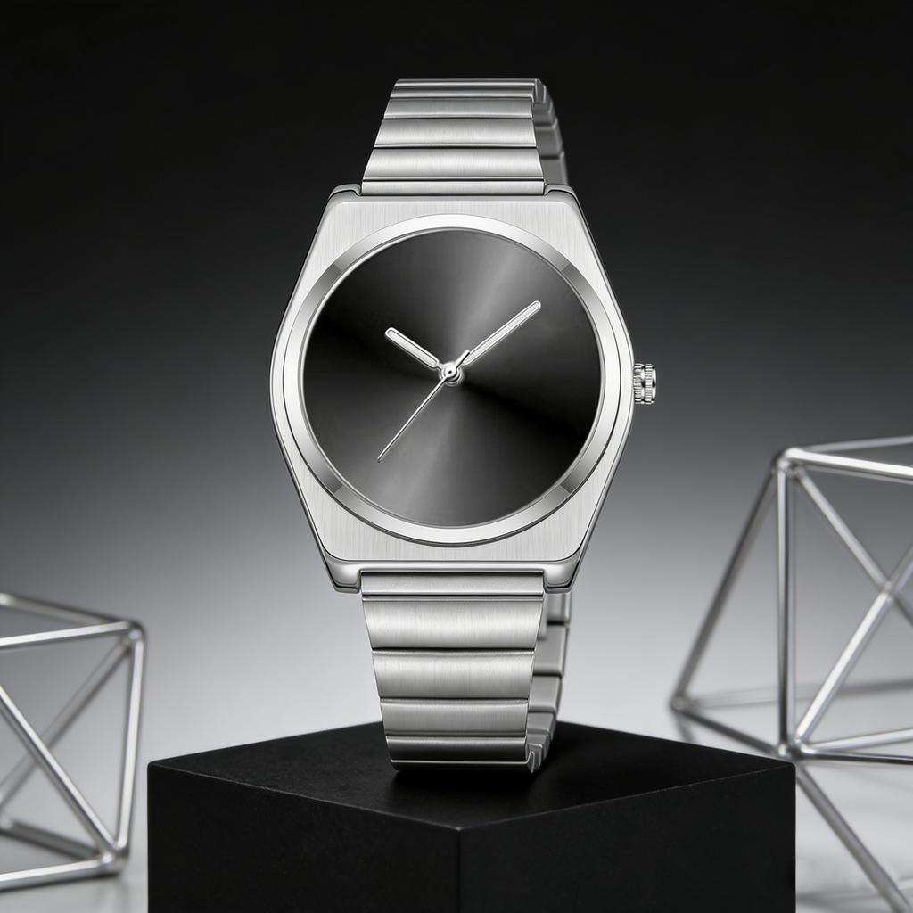 Men's Quartz Watch, Polished Case with Stainless Steel Strap, Unique Trendy Hip-Hop Niche Design, Water-Resistant, Luminous, Fas