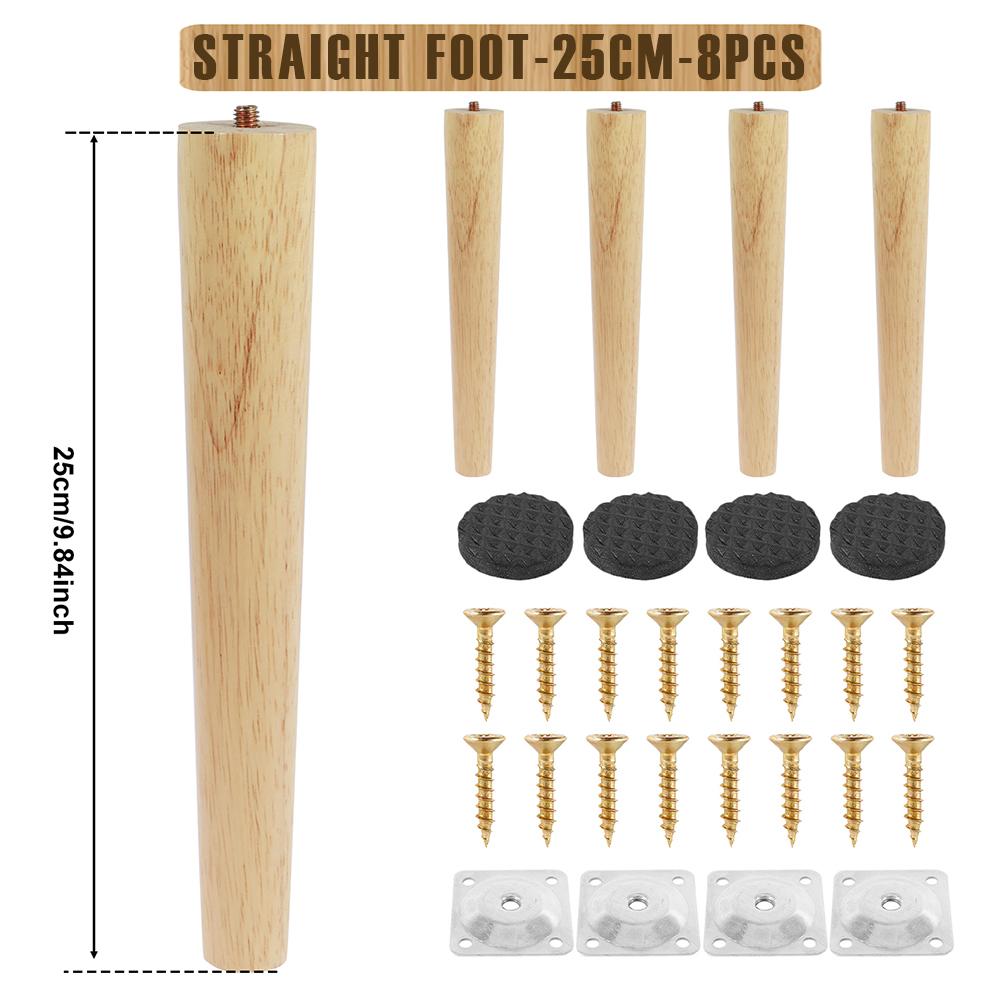 4/8Pcs Wooden Furniture Legs 8/15/20/25cm Oblique/Straight Table Feet Non-slip Chair Feet with Accessory Protective Pad for Sofa