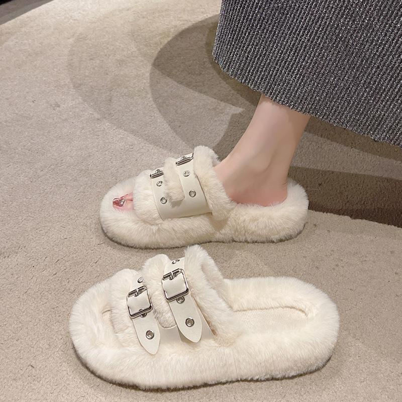 Модные тапочки с закрытым носком, женские пушистые меховые тапочки, теплые и удобные меховые домашние тапочки, женские повседневные туфли из плюша и хлопка 35-42