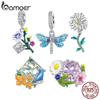 BAMOER 925 Sterling Silver Colored Flower Pendant Daisy Charms Fit DIY Making Bracelet & Bangle Dragonfly Charms Fine Jewelry