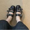 Punk Style 2025 Autumn New Ballet Style Mary Jane Shoes Women's Versatile Leather Shallow Mouth Square Head Belt Buckle Single Shoes