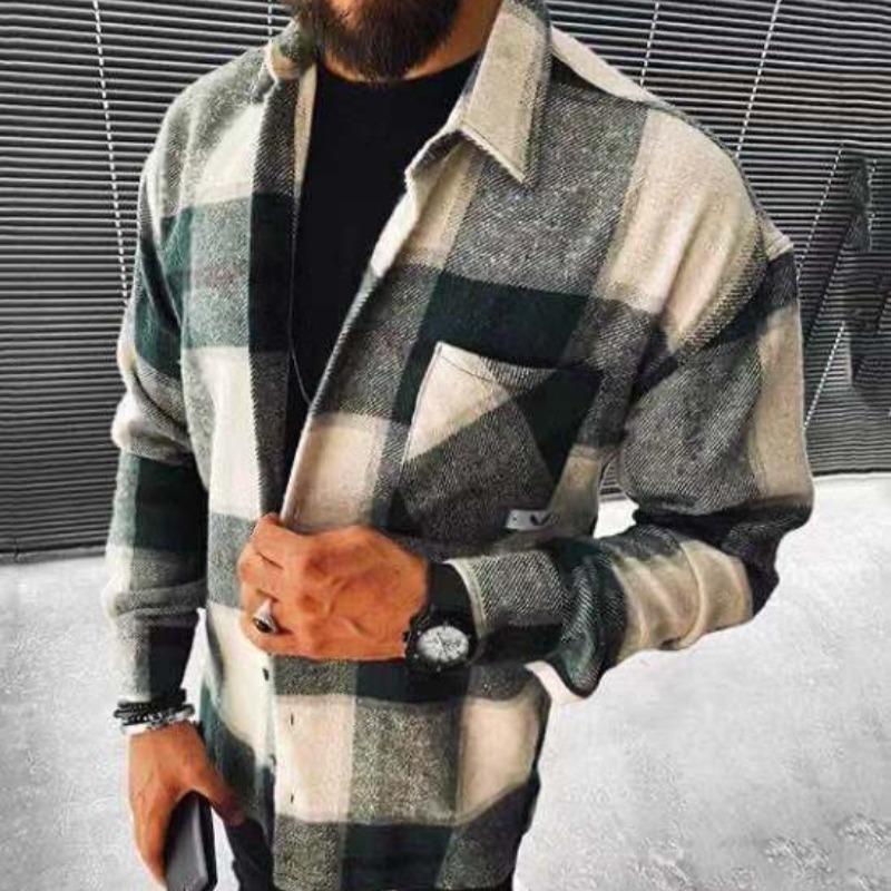 New Arrival Plaid Shirt New Men's Shirt Plaid Pocket Long Sleeve Shirt