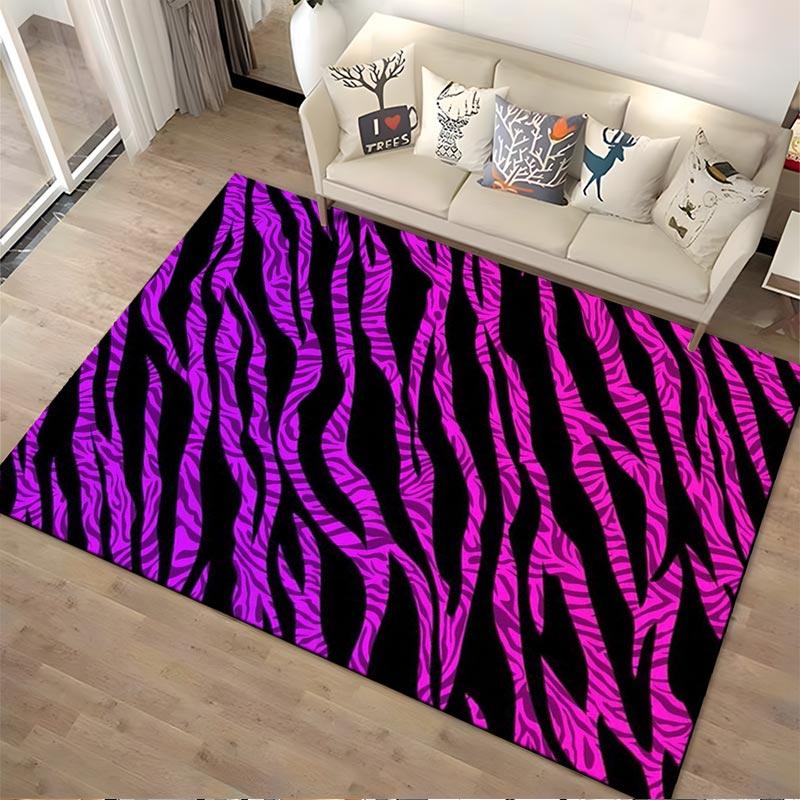 Colorful Zebra Print Carpet in Black and Pink for Modern Decor Suitable for use as an anti-slip for living room bedroom sofas