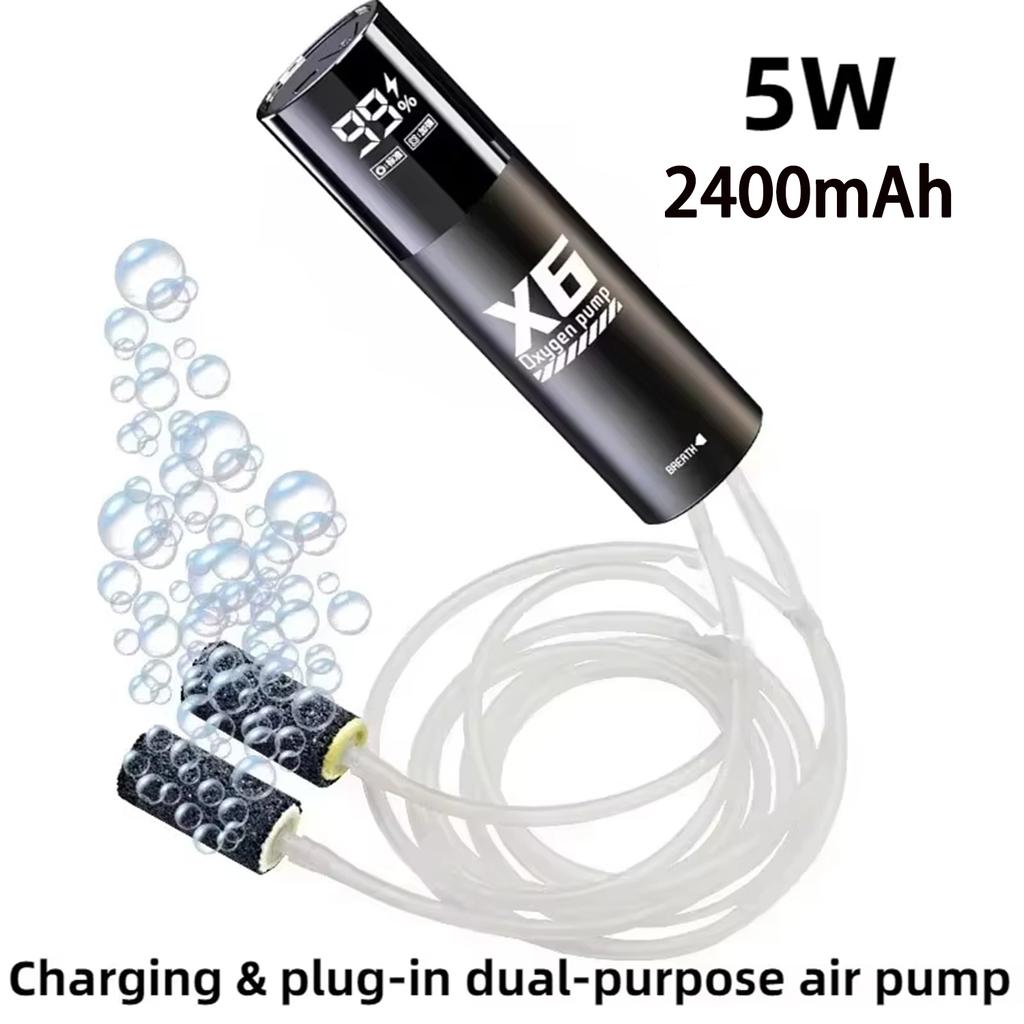 Rechargeable Oxygen Pump for Outdoor Fishing/Aquarium Portable Silent Air Pump with 2 Air Disks Fish Tank Aquarium Accessories