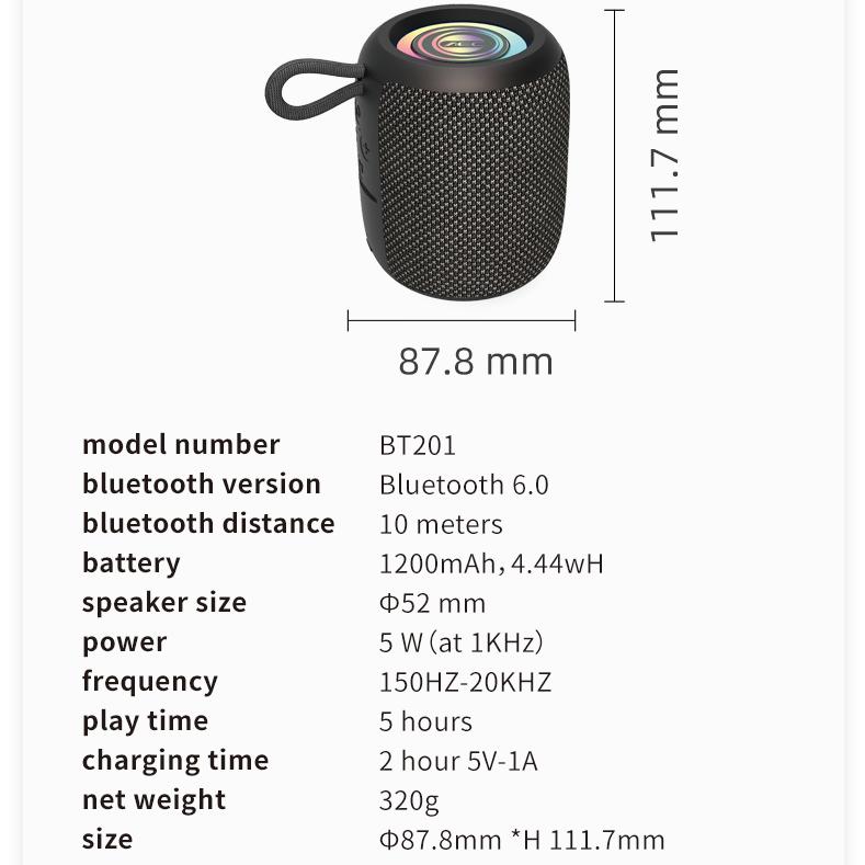 Portable Speaker Wireless Bluetooth Speaker FM Radio LED Light Ring Subwoofer Stereo Surround Outdoor Loudspeaker Support TF Card Play