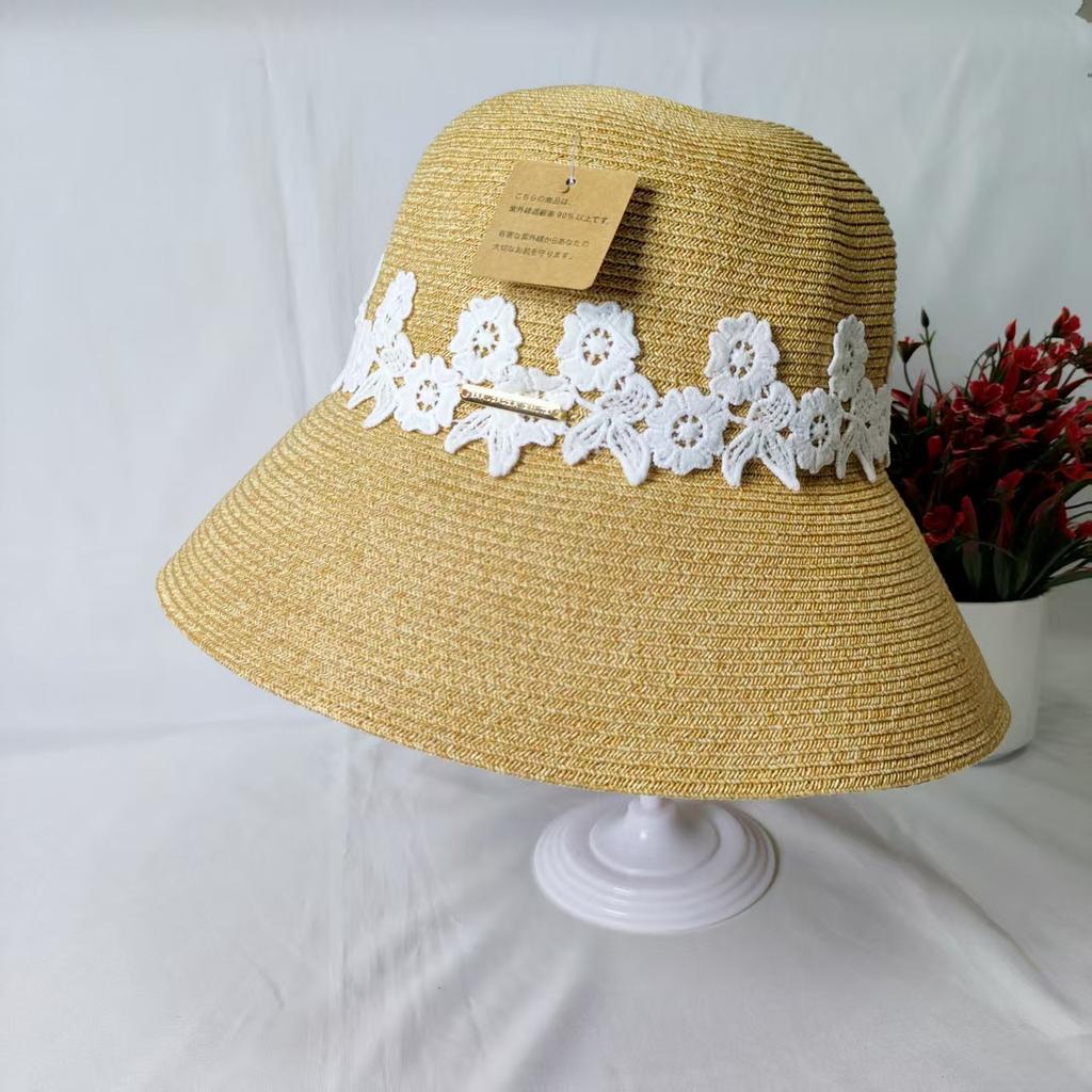 Straw bucket hat women's summer lace new seaside vacation beach hat big brim breathable sunshade sun protection hat