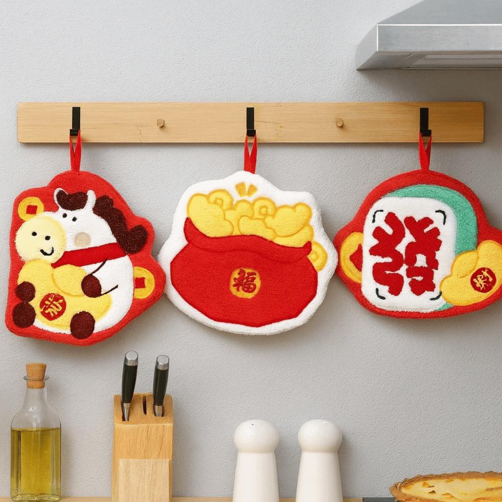 Праздничное быстросохнущее мультяшное полотенце для рук, подвесное, утолщенное, полотенце к Празднику Весны, благословение, мягкое полотенце к Китайскому Новому году, для кухни