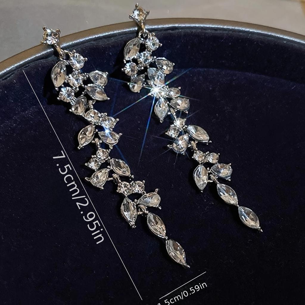 Colorful Shiny Rhinestone Inlaid Leaf Design Long Dangle Earrings Bohemian Elegant Style Delicate Female Earrings