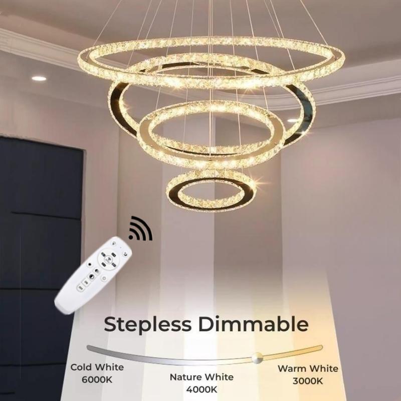 Nordic Crystal Ring LED Chandelier Luxury Stainless Steel Dimmable Pendant Lamp Kitchen Dining Room Ceiling Chandeliers Lighting