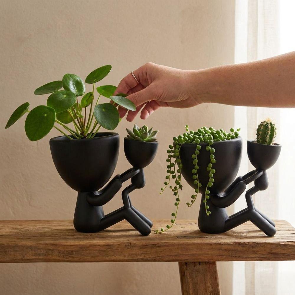 3D Printed Mother Child Hug Plant Pot Family Themed Abstract Human Shape Pot Living Room