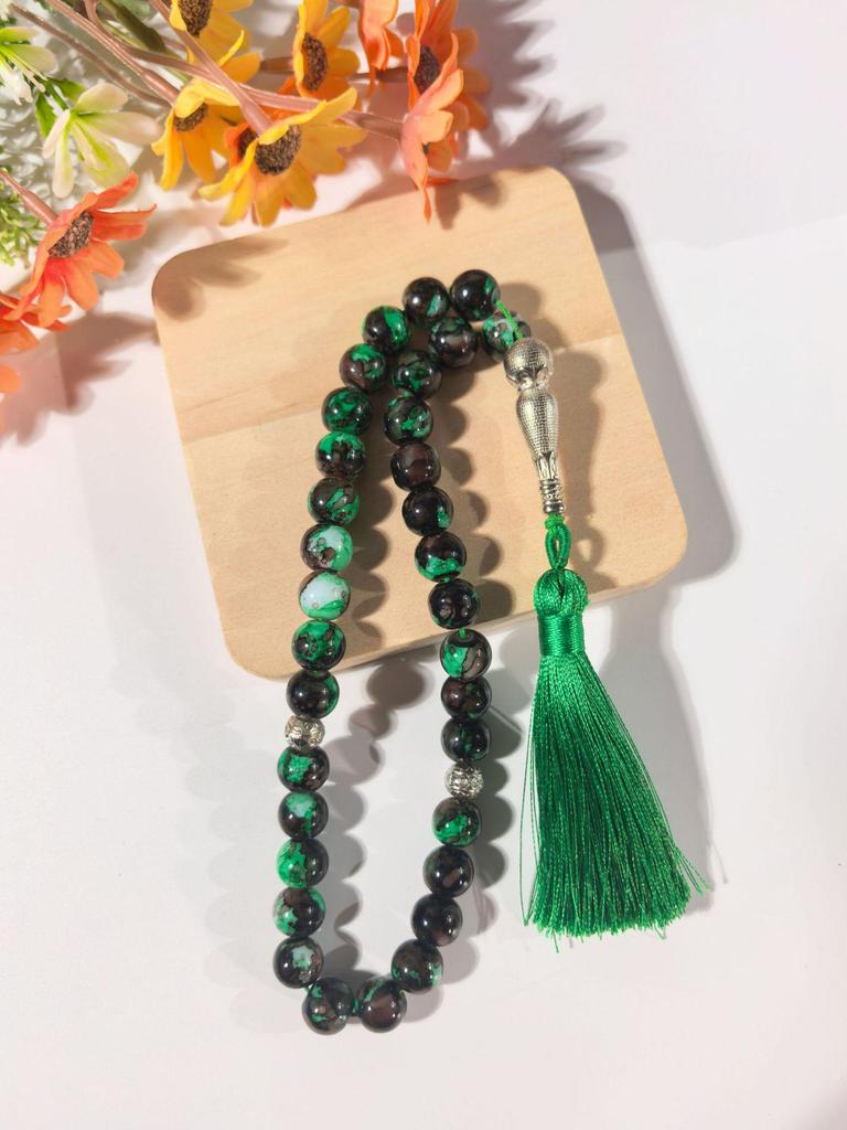 Ближневосточные исламские четки: 33 крупных стеклянных бусины в форме цветка диаметром 10 мм.