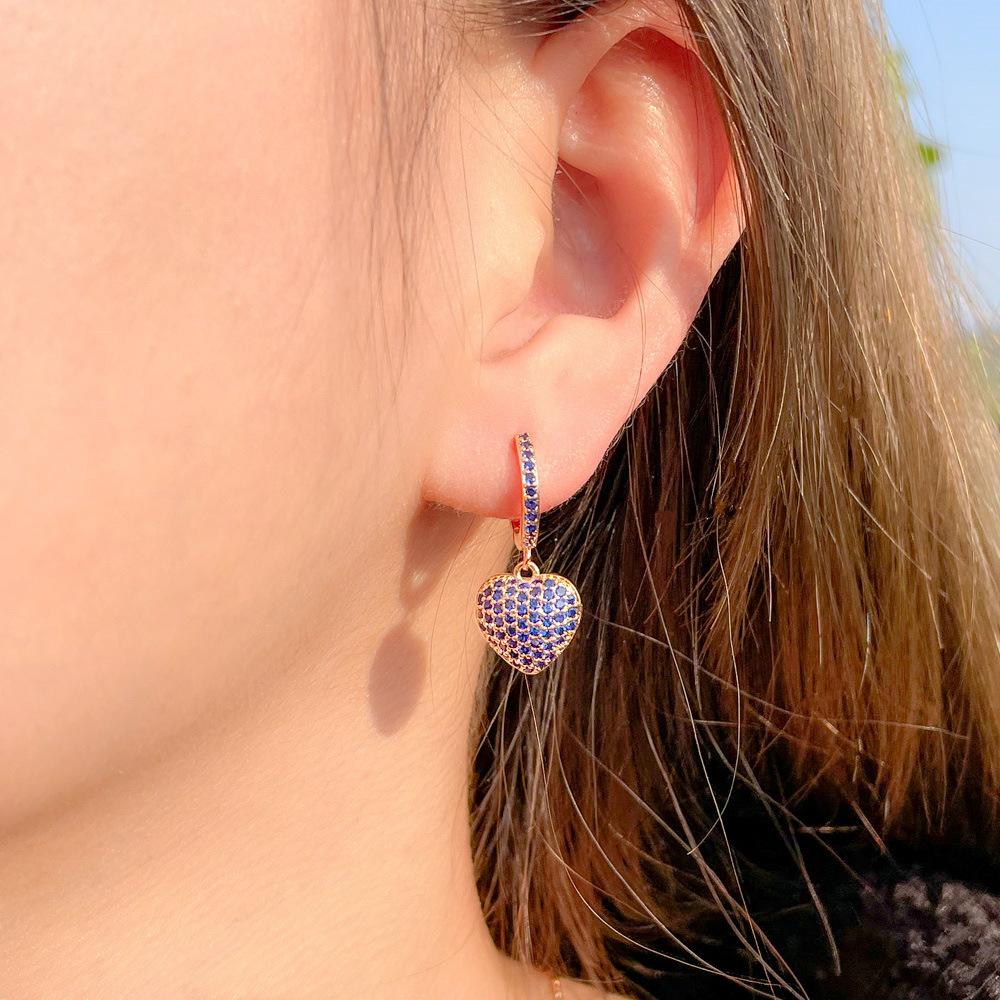 Свежие Сердечки Персика Любви, Серьги-кольца с цирконами в форме сердечек, полностью усыпанные бриллиантами, Серьги.