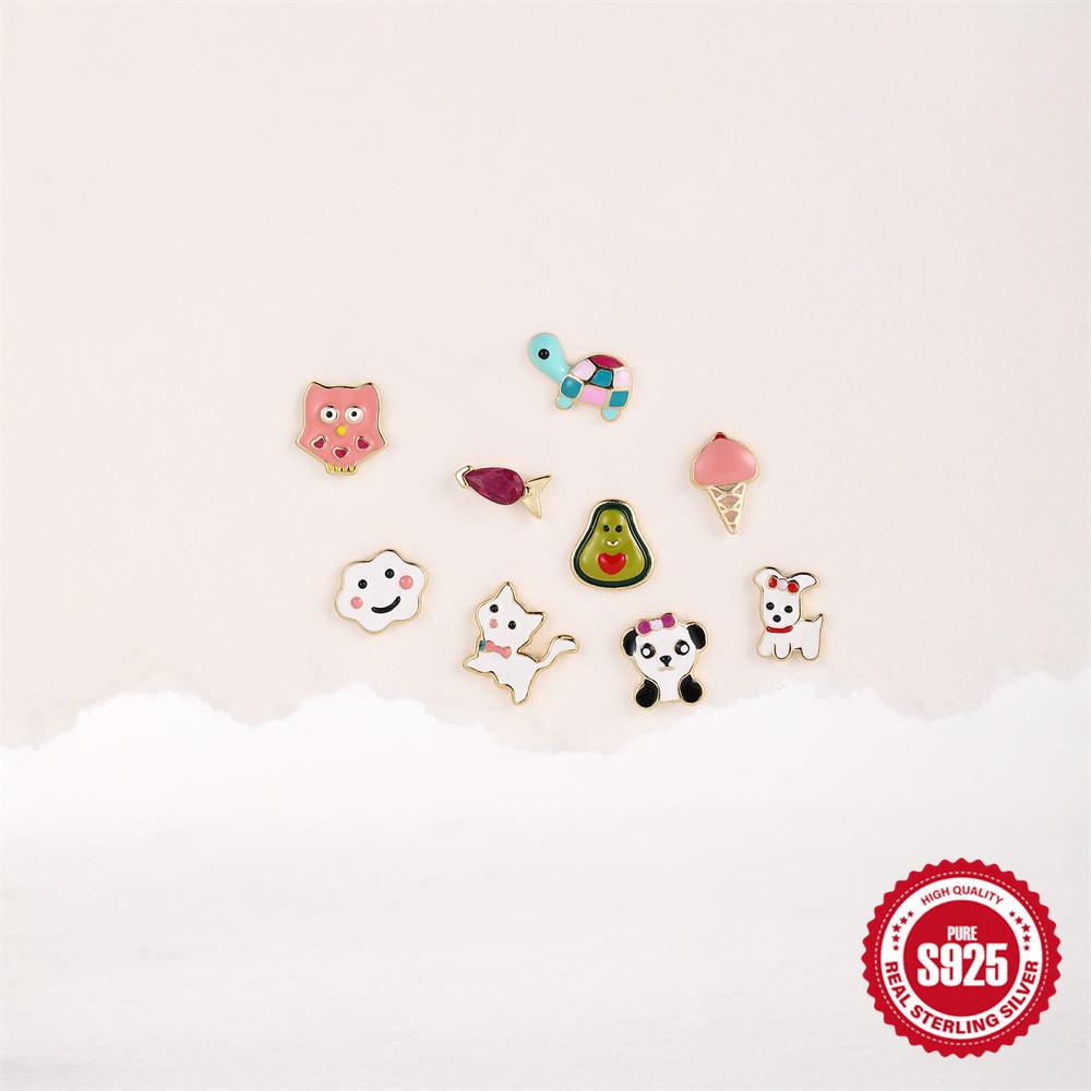 S925 Sterling Silver Cartoon Animal Ear Bone Stud Oil Drop Flat Head Threaded Piercing New Small Cute Fun Trendy Ear Jewelry