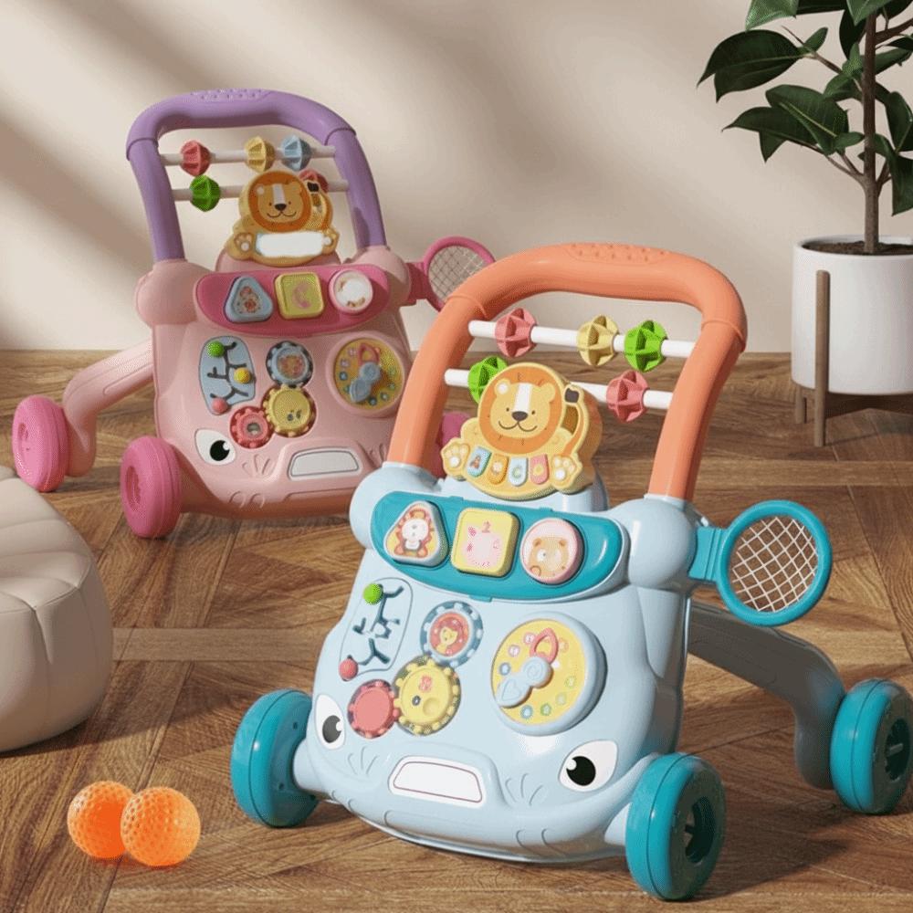 Anti Rollover Musical Baby Push Walker Cartoon Walking Toy Multifunctional Toddler Trolley Gift