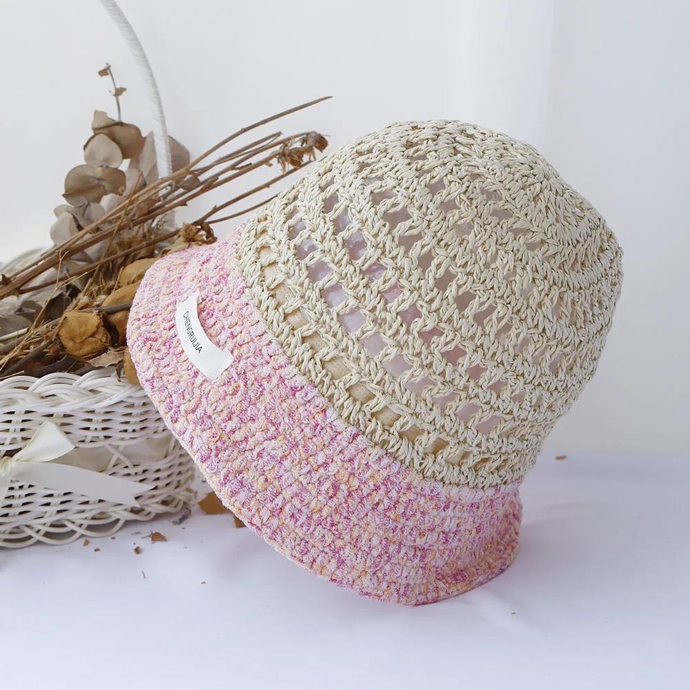 Hollowed Out Sun Hat Fashion Style Bucket Hat Multicolor Foldable Sun Crochet Hat For Beach Travel Vacation Handmade Straw Hat