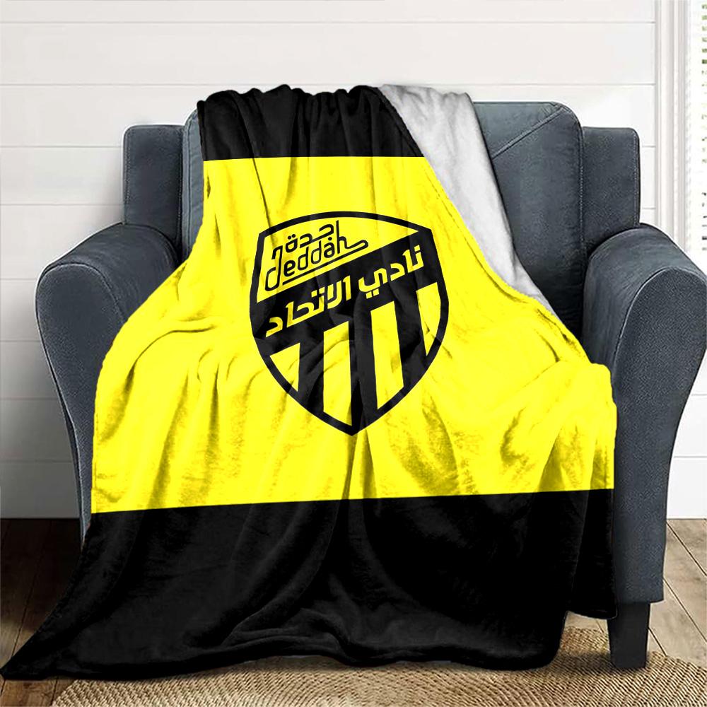 Al-Ittihad Club Logo Print Flannel Blanket High Quality Warm Comfortable Cover for All Seasons Perfect for Gifts Home Decor