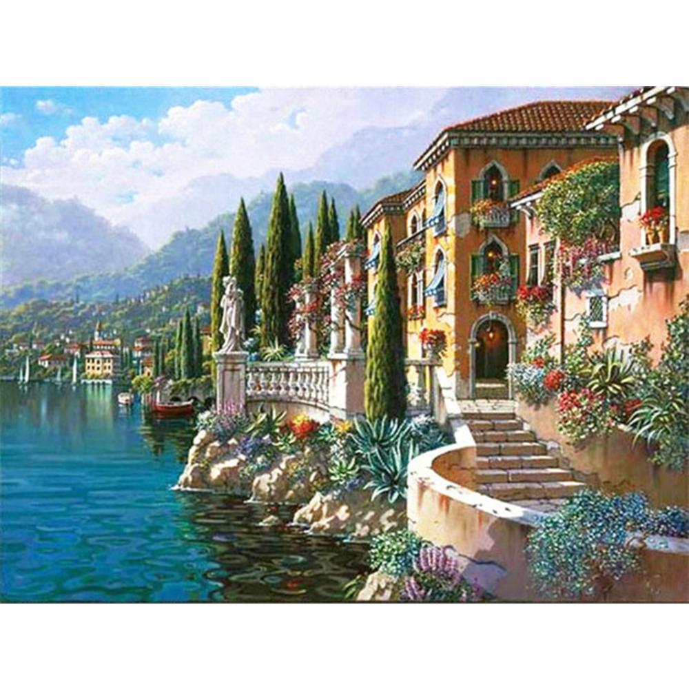 3D алмазная живопись город полный квадратный круглый дрель искусство горный хрусталь 5D DIY Алмазная вышивка пейзаж Приморский подарок ручной работы