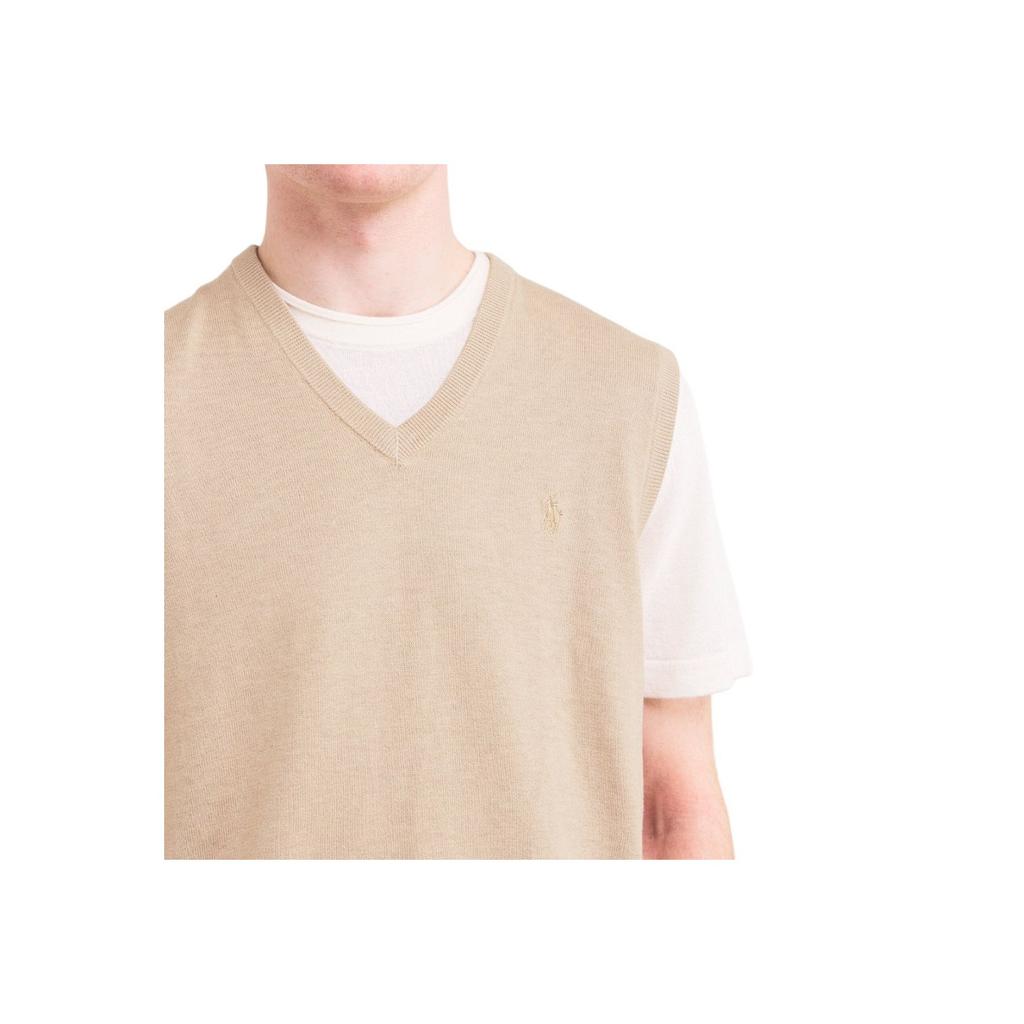 Polo Ralph Lauren Мужской трикотажный жилет с V-образным вырезом и вышивкой логотипа маленькой пони, бежевый 710742839-004