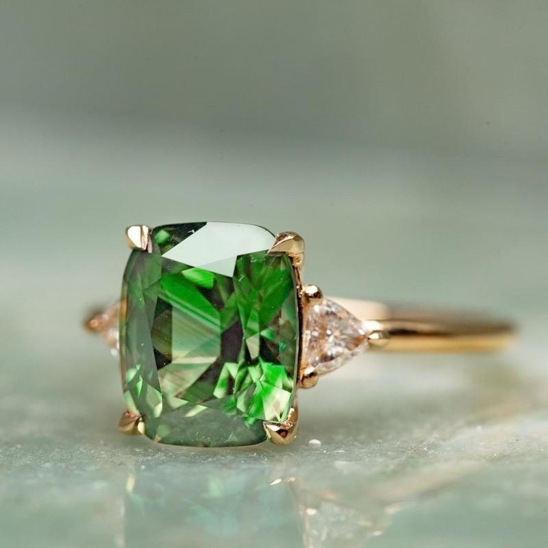 Кольца Huitan Bright Green Cubic Zirconia, роскошные обручальные кольца для женщин, золотого цвета, темперамент, элегантные женские украшения