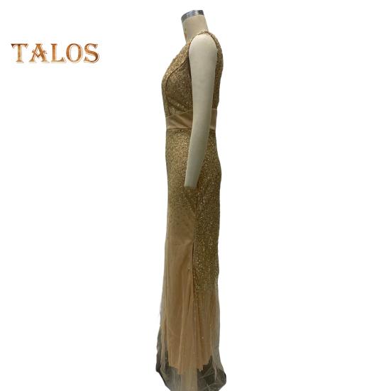 Женское вечернее платье с V-образным вырезом и сеткой в ​​стиле пэчворк без рукавов с разрезом в форме русалки Slim Fit для выпускного вечера, банкета, невесты, макси-платье