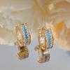 Simulation Turquoise Earrings Commuting Light Luxury Full Diamond Zircon Advanced Sense U-Shaped Ear Buckle